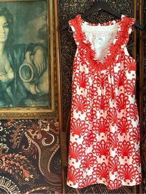 🏝️ Milly New York Silk Resort Chic Ruffle Neck Shift Dress Size 8